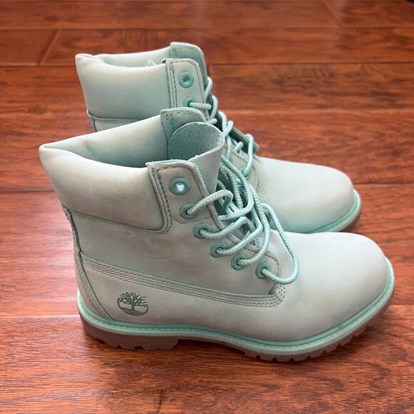 Mint Green Timberland-Style Lace-Up Boots- Size 6 - Picture 1 of 7